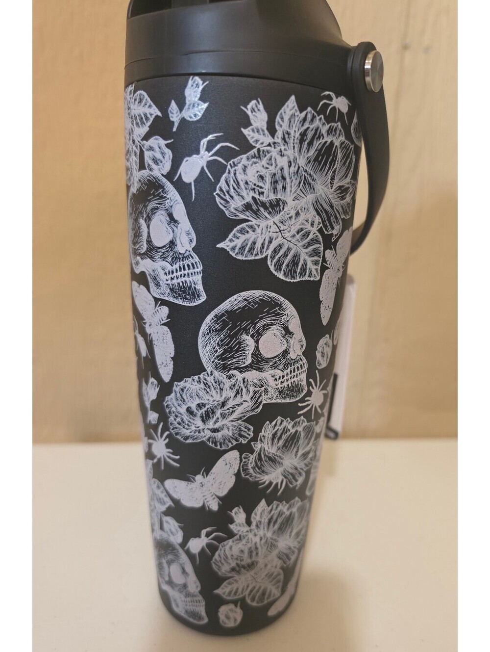 HydraPeak Artisan Collection Black and White Skull and Floral Insulated Water T